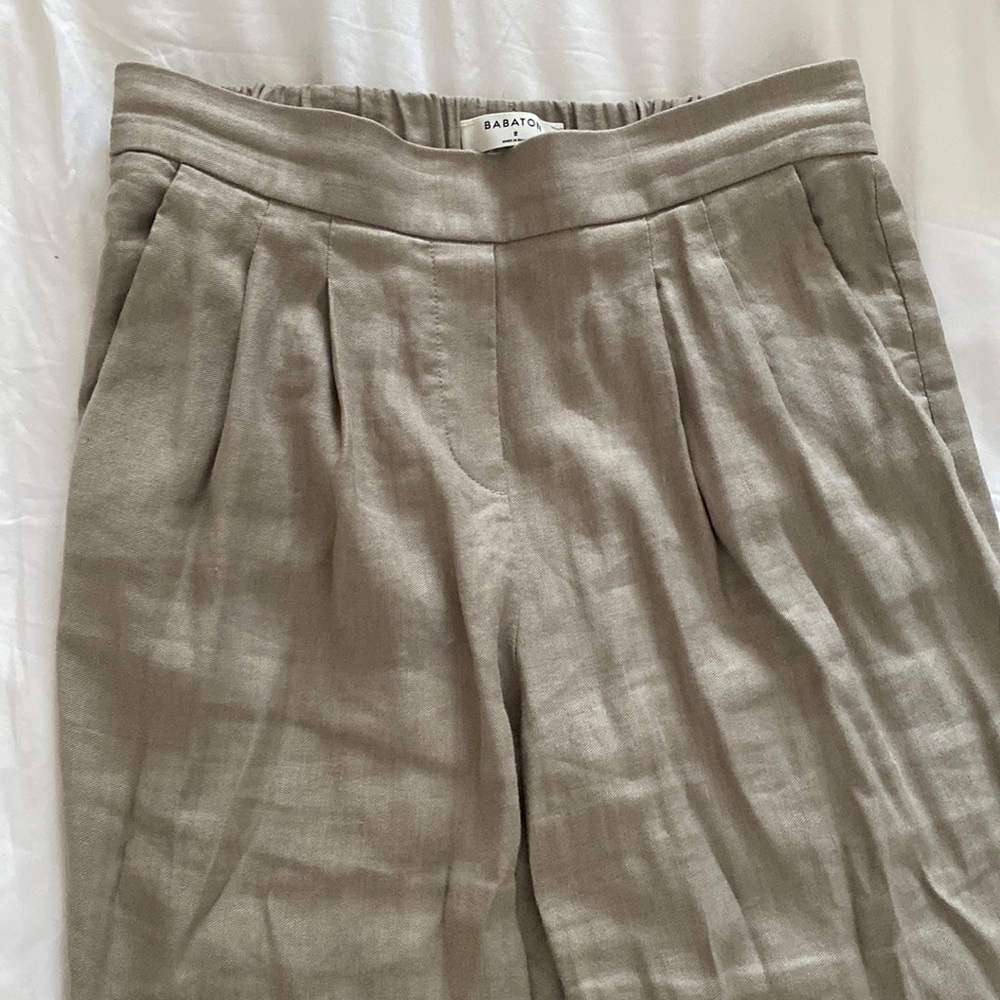 BABATON beige slim fit linen trousers